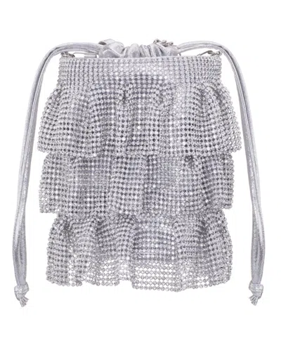 Nina 4 Tired Crystal Mesh Pouch Bag In Metallic