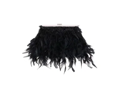 Nina All Over Feather Frame Clutch In Black