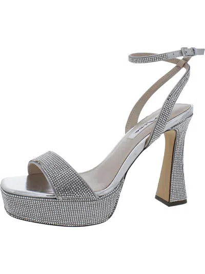 Nina Angella Womens Rhinestone Ankle Strap Platform Heels In Silver