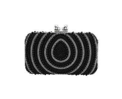 Nina Beaded And Crystal Minaudiere With Double Heart Clasp In Black