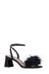 Nina Bev Ankle Strap Faux Feather Sandal In Black