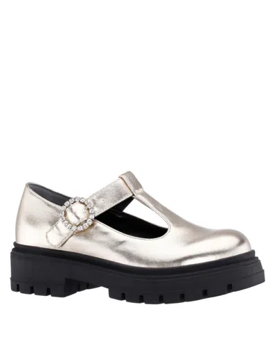 Nina Babies' Big Girls Stassi Rhinestone Buckle T-strap Mary Jane Shoe In Light Gold