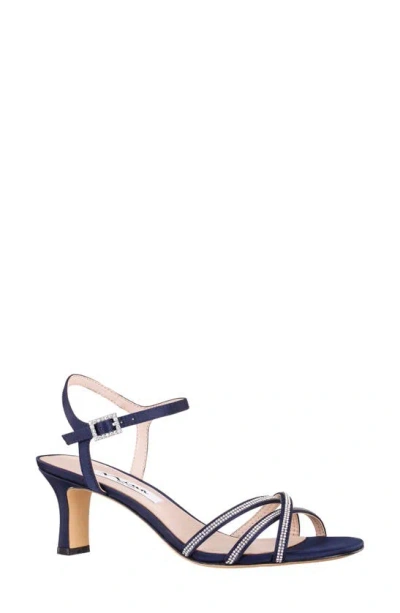 Nina Bobby Embellished Ankle Strap Sandal In Navy