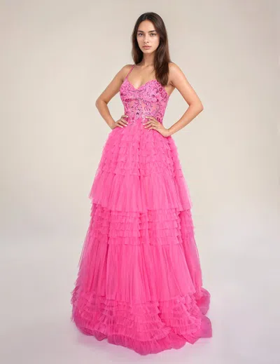 Nina Canacci 1582 Formal Prom Long Ruffle Dress In Pink
