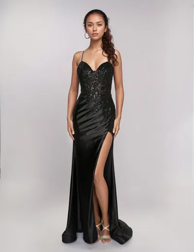Nina Canacci 1585 Long Formal Slit Prom Dress In Black