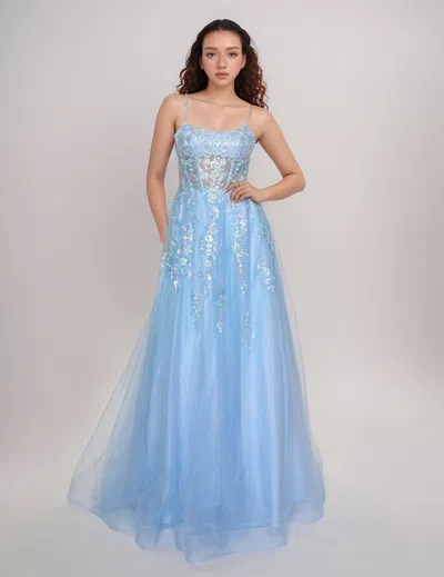 Nina Canacci 1587 Prom Long Formal A Line Lace Dress In Blue