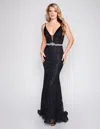 Nina Canacci 2299 Fitted Long Lace Formal Prom Dress In Black