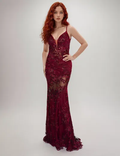 Nina Canacci 2429 Prom Long Formal Mermaid Dress In Burgundy