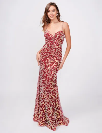 Nina Canacci 3256 Long Formal Prom Fitted Dress In Red