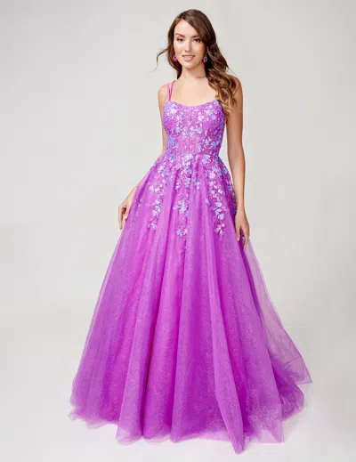 Nina Canacci 3263 A Line Long Sequin Prom Dress In Purple