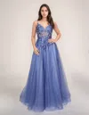 Nina Canacci 3264 A Line Long Formal Prom Glitter Dress In Blue