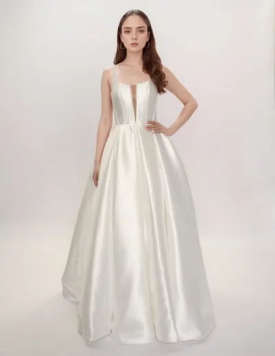Nina Canacci 3265 Long Pleated Wedding Dress In White