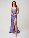 Nina Canacci 4400 Mermaid Long Formal Slit Prom Dress In Purple