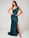 Nina Canacci 4405 Fitted Formal Prom Long Sequin Dress In Green