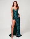 Nina Canacci 4406 Long Formal Slit Prom Sequin Dress In Green