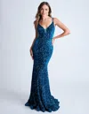 Nina Canacci 4420 Prom Long Velvet Sequin Formal Mermaid Dress In Blue