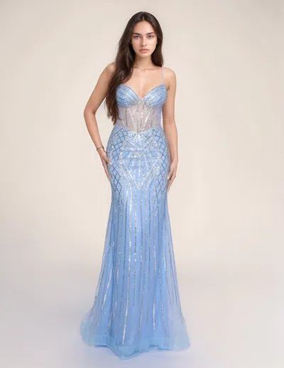 Nina Canacci 4428 Fitted Formal Long Prom Evening Dress In Blue