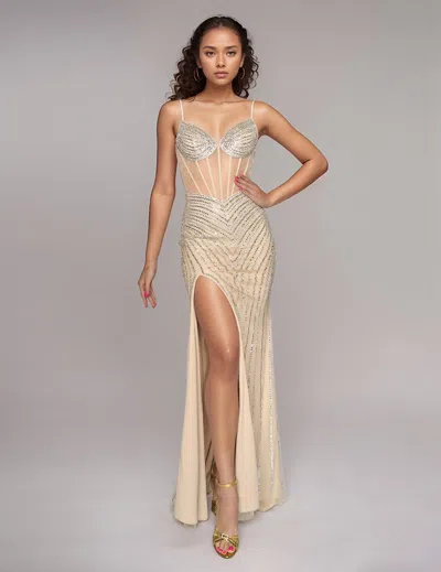 Nina Canacci 4429 Long Formal Slit Fitted Prom Dress In Multi