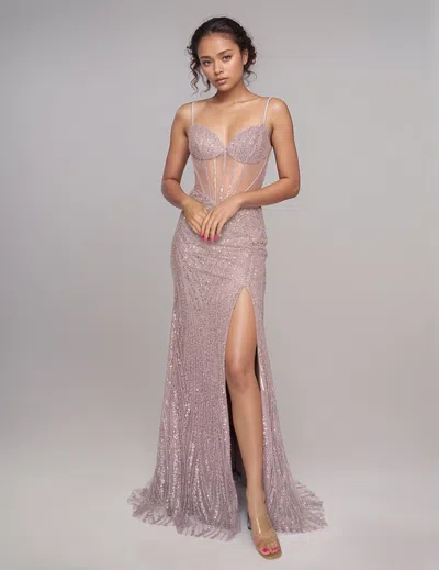 Nina Canacci 4430 Long Sequin Slit Formal Prom Dress In Purple