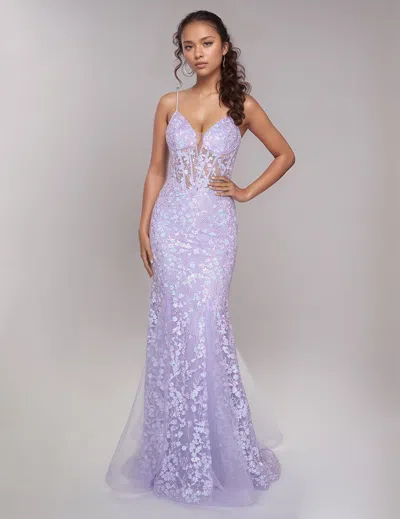 Nina Canacci 4434 Long Mermaid Formal Floral Prom Dress In Purple