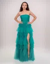 Nina Canacci 5305 Long Formal Slit Prom Layered Dress In Blue