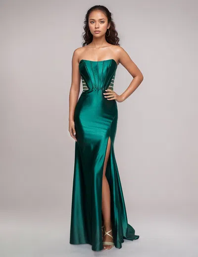 Nina Canacci 5307 Fitted Long Slit Formal Evening Prom Dress In Green