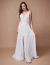 Nina Canacci 6617 Long Slit Bridal Gown Simple Wedding Dress In Nude