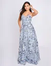 Nina Canacci 6619 A Line Long Prom Formal Floral Dress In Blue