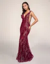 Nina Canacci 6628 Mermaid Formal Long Sequin Prom Dress In Burgundy