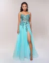 Nina Canacci 6630 Long Slit Formal Prom Beaded Dress In Blue