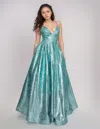 Nina Canacci 6645 Long A Line Formal Metallic Prom Dress In Blue