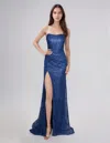 Nina Canacci 6646 Long Evening Formal Prom Slit Dress In Blue
