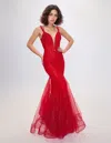 Nina Canacci 7600 Long Formal Prom Glitter Lace Dress In Red