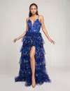 Nina Canacci 7601 Prom Long Formal Floral Print Dress In Blue