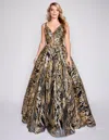 Nina Canacci 8209 A Line Long Glitter Print Formal Prom Dress In Multi