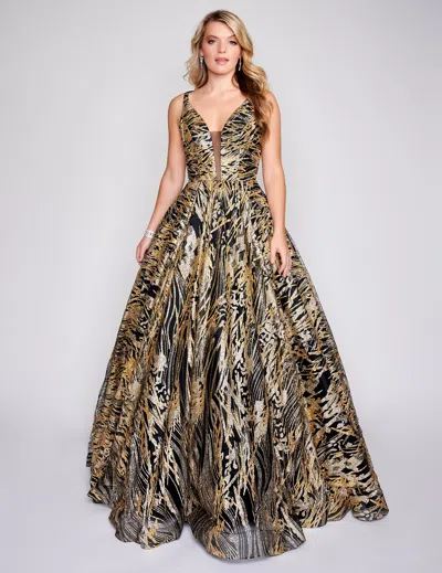 Nina Canacci 8209 A Line Long Glitter Print Formal Prom Dress In Multi