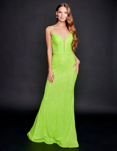Nina Canacci 8214 Long Fitted Prom Formal Sequin Dress In Green
