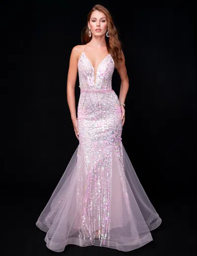 Nina Canacci 8232 Long Mermaid Sequin Prom Formal Dress In Pink
