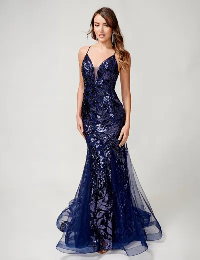 Nina Canacci 8236 Formal Long Prom Mermaid Sequin Dress In Blue