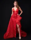 Nina Canacci 8250 Overskirt Long Ruffle Formal Prom Dress In Red