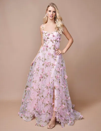 Nina Canacci 9150 A Line Long Formal Floral Print Prom Slit Dress In Purple