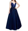 Nina Canacci Floral Applique Ball Gown In Royal