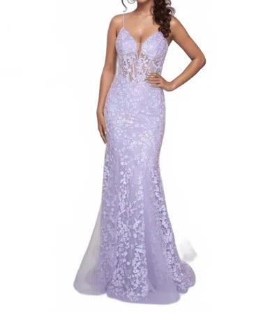 Nina Canacci Long Mermaid Formal Floral Prom Dress In Lilac In Purple