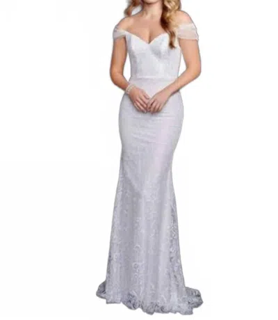 Nina Canacci Off-the-shoulder Mermaid Wedding Dress In Ivory/irridescent In White