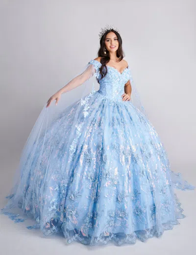 Nina Canacci Q104 Sweet 16 Floral Long Quinceanera Dress In Blue