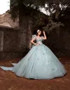 Nina Canacci Q119 Long Ball Gown Glitter Lace Quinceanera Dress In Blue