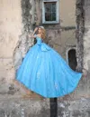 Nina Canacci Q120 Quinceanera Long Sweet 16 Floral Dress In Blue