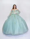 Nina Canacci Q121 Ball Gown Long Quinceanera Glitter Dress In Green