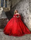 Nina Canacci Q123 Long Ball Gown Glitter Sequin Lace Quinceanera Dress In Red