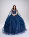 Nina Canacci Q128 Long Lace Quinceanera Sweet 16 Dress In Blue